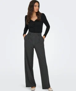 JDY GEGGO LIVA TROUSERS IN DARK GREY PINSTRIPE