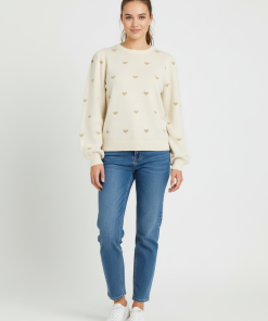 VILA LALI JUMPER WITH GOLD LUREX HEARTS DESIGN