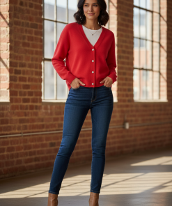 VILA LONA CARDIGAN IN HIBISCUS RED