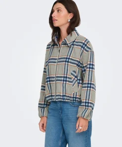ONLY RITA BOMBER JACKET IN GREY / BLUE CHECK