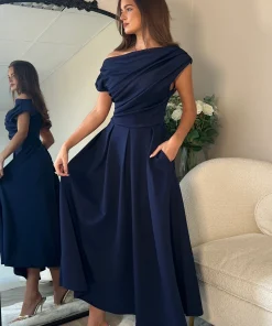 GIRL IN MIND BETTY SKATER MIDI DRESS IN NAVY COLOUR