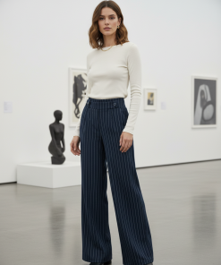 JDY GEGGO LIVA TROUSERS IN NAVY PINSTRIPE