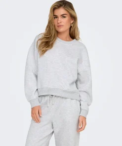 ONLY BEST CREW NECK SWEAT TOP IN LIGHT GREY MELANGE
