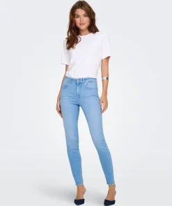 ONLY BLUSH MID RISE SKINNY RAW ANKLE JEANS IN LIGHT BLUE DENIM
