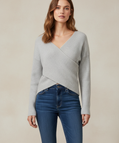 VILA KAYLENA REVERSIBLE KNIT TOP IN LIGHT GREY MELANGE
