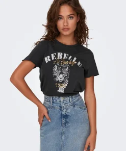 ONLY LUCY T-SHIRT IN CHARCOAL / REBELLE LE SAUVAGE