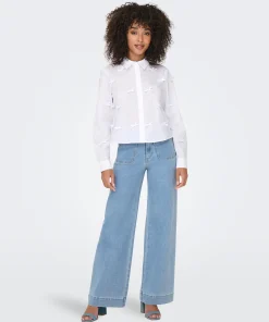 ONLY MADELINE HIGH RISE WIDE LEG JEANS IN LIGHT BLUE DENIM