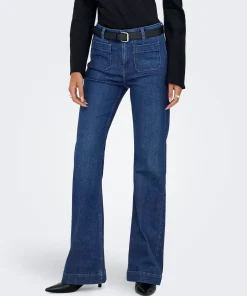 ONLY MADISON HIGH WAIST FLARE JEANS IN DARK BLUE DENIM