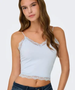 ONLY VICKY LACE SEAMLESS CROPPED TOP IN BABY BLUE