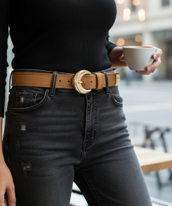 ONLY JEWEL FAUX SUEDE JEANS BELT IN TAN/GOLD