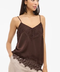 VILA LEA LACE STRAP TOP IN COFFEE BEAN