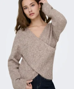ONLY ZAGGIE REVERSIBLE KNIT TOP IN HUMUS MELANGE