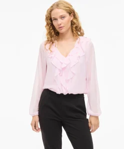 VILA ANE FRILL BLOUSE IN CHERRY BLOSSOM PINK