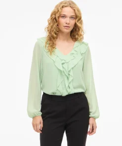 VILA ANE FRILL BLOUSE IN SMOKE GREEN