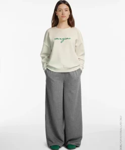 VILA ARLESA HIGH RISE WIDE LEG TROUSERS IN MEDIUM GREY MELANGE