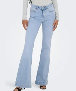 ONLY BLUSH MID RISE RETRO FLARE JEANS IN LIGHT BLUE DENIM