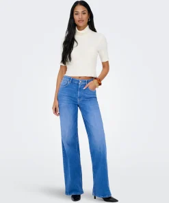 ONLY MADISON BLUSH HIGH RISE WIDE LEG JEANS IN BRIGHT BLUE DENIM