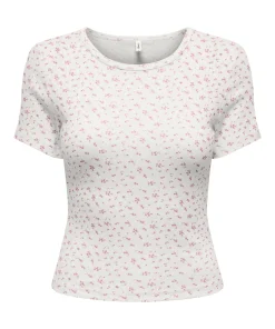 ONLY MADISON BABY TEE IN CREAM / PINK FLOWER PRINT