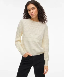 VILA MILOS POINTELLE KNIT TOP IN WHISPER WHITE