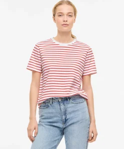 VILA NORA T-SHIRT IN WHITE / RED STRIPE