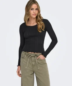 ONLY TENNA LONG SLEEVE TOP IN BLACK