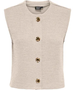 ONLY VICKI GOLD BUTTON VEST IN PUMICE STONE