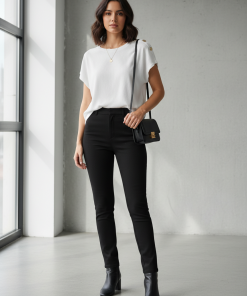 TIFFOSI BUTERFREE TOP IN CREAM WITH GOLD BUTTONS