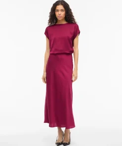 VILA ELLETTE HIGH WAIST SATIN MIDI SKIRT