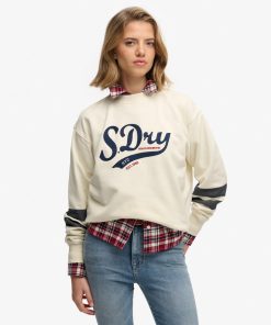SUPERDRY VARSITY SCRIPT LOOSE CREW IN CREAM / NAVY