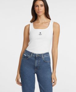 GUESS SLIM RIBBED TANK TOP IN WHITE