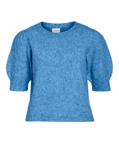 VILA BIBBI 2/4 SLEEVE KNIT TOP IN BLUE