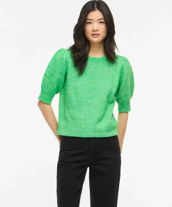 VILA BIBBI 2/4 SLEEVE KNIT TOP IN KELLY GREEN