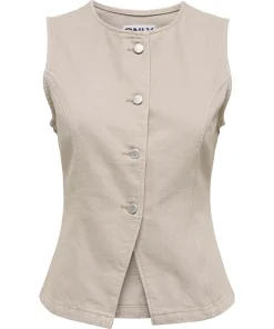 ONLY EVERLY SOFT DENIM WAISTCOAT IN BEIGE