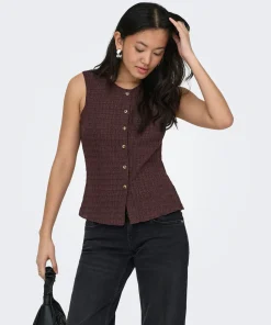 ONLY ILSE STRUCTURE VEST TOP IN DEEP MAHOGANY