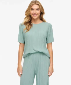 VILA PLISA SHORT SLEEVE TOP IN BLUE SURF