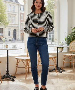 VILA HIMLAS CARDIGAN IN BIRCH / BLACK STRIPE