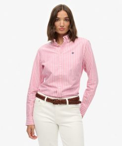 SUPERDRY SLIM OXFORD BUTTON DOWN SHIRT IN BROKER PINK STRIPE