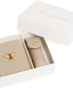 ALICE WHEELER OBLONG COMPACT MIRROR AND LIPSTICK CASE IN STONE