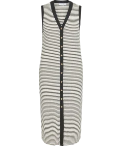 VILA JOLIE V-NECK MIDI DRESS IN BLACK STRIPE