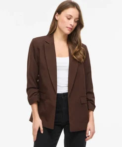 VILA JUNE 3/4 SLEEVE BLAZER IN COFFEE BEAN