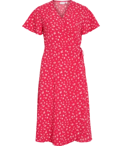 VILA LOVIE SS WRAP MIDI DRESS RED