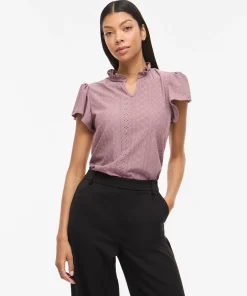 VILA POINTA V-NECK TOP IN MAUVE