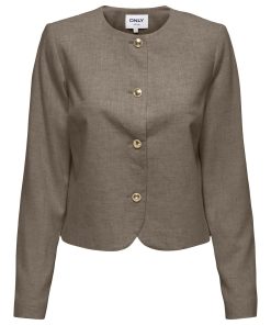 ONLY SIESTA SHORT LINEN JACKET IN WALNUT