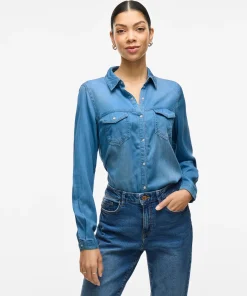 VILA BISTA SHIRT IN MEDIUM BLUE DENIM