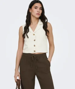 JDY MILAN LINEN WAISTCOAT IN OATMEAL
