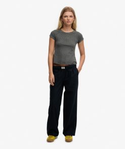 SUPERDRY COTTON ELASTIC TROUSERS IN DARK NAVY