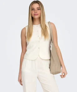 ONLY GOA LINEN WAISTCOAT IN OFF WHITE