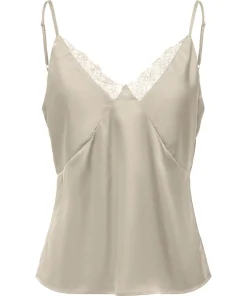 ONLY FARAYA LACE SATIN STRAP TOP IN OATMEAL