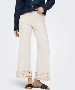 ONLY MADISON HIGH WAIST CROPPED ANGLAISE DETAIL JEANS IN WHITE