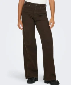 ONLY MADISON BLUSH HIGH WAIST WIDE LEG JEANS IN DARK BROWN